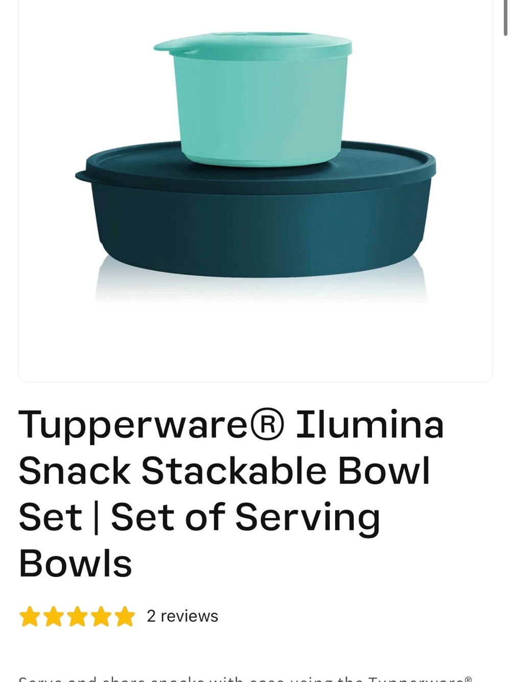 Tupperware Ilumina Snack Stackable Bowl Set - Teal & Aqua NEW